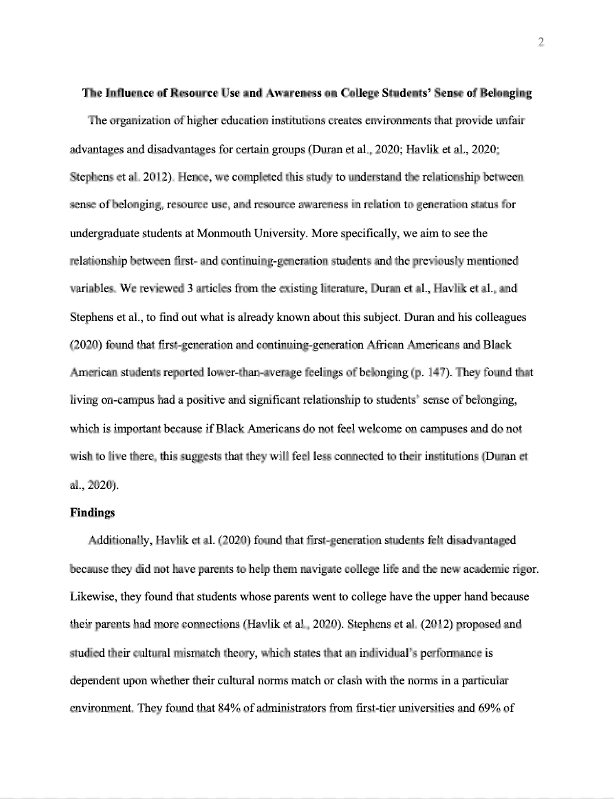 The second page of a document, immediately following the title page. At the top right corner is the page number (2). Just below that, the title appears, bolded and centered. Under that is the content of the document, featuring APA style citations headings.